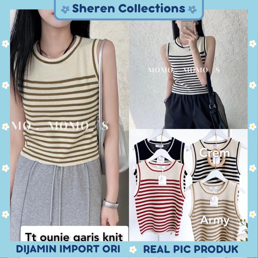 Atasan Tanktop Wanita OUNIE Rajut Import Motif Garis