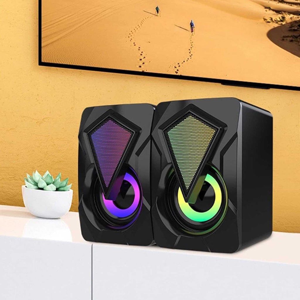 Lovskoo Speaker Desktop Subwoofer Stereo Wired 6W USB RGB Light - X2