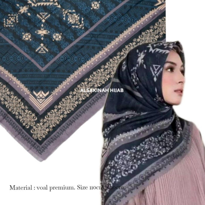 KERUDUNG HIJAB SEGIEMPAT VOAL MOTIF DEEKA KW PREMIUM WAFFA 21 - Hitam