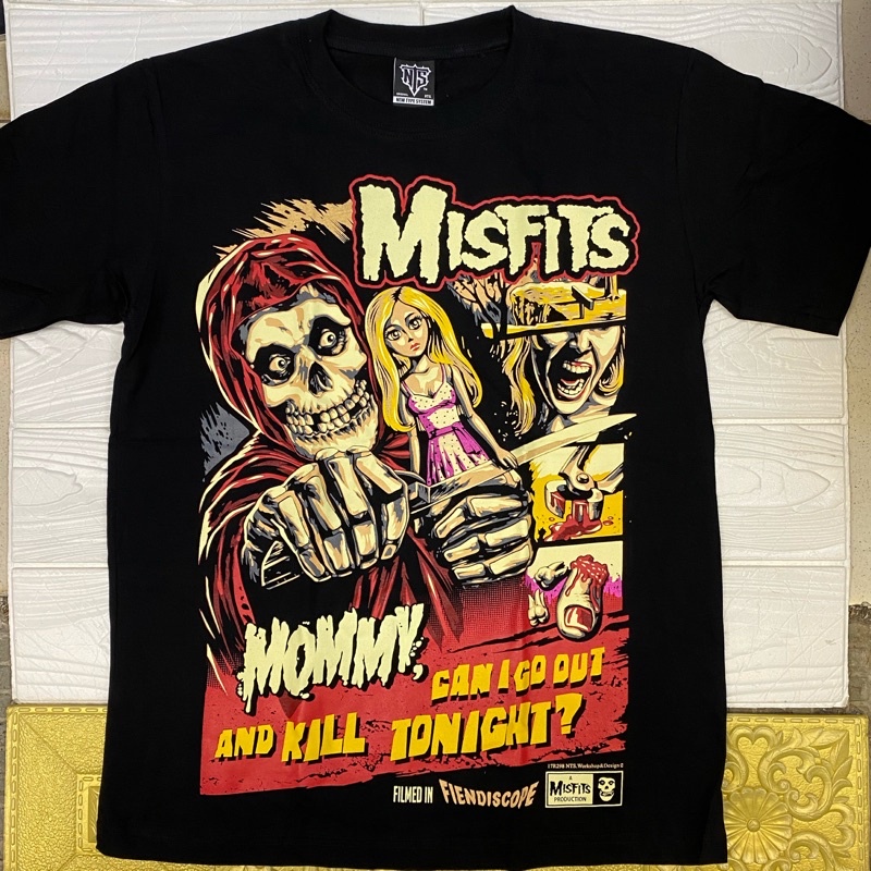 Kemeja band rock hitam Misfits unisex
