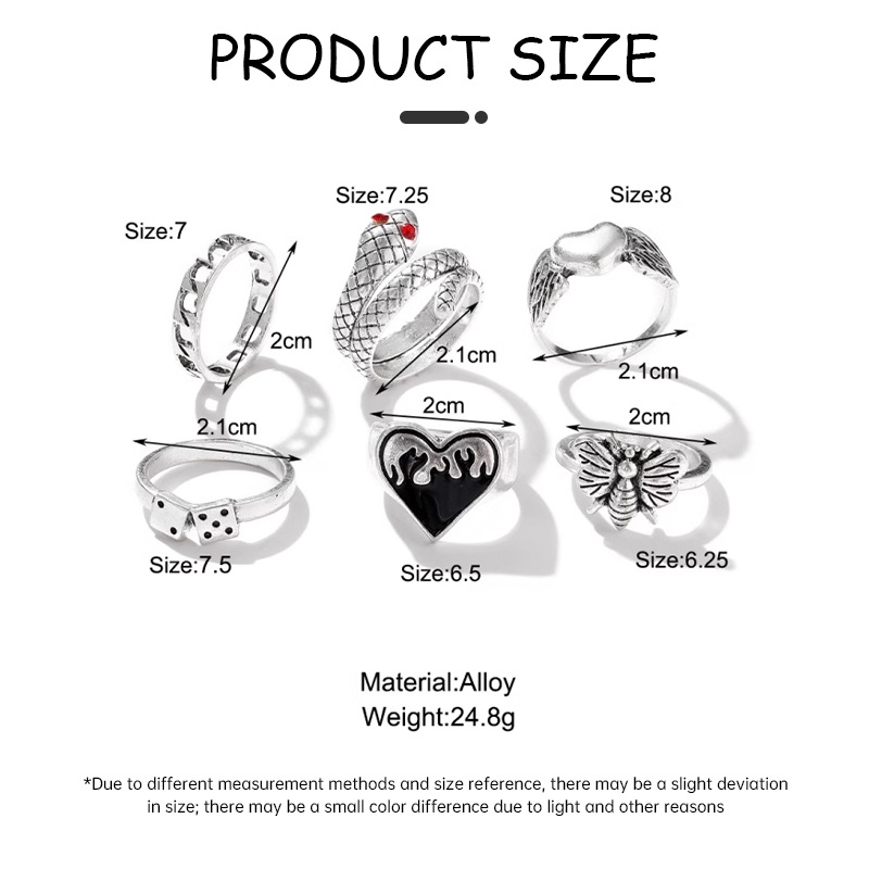 COD✨ 6Pcs Cincin Korea Jari Aneka Adjustable Bentuk Warna emas Silver untuk Wanita Pria -Yinmer