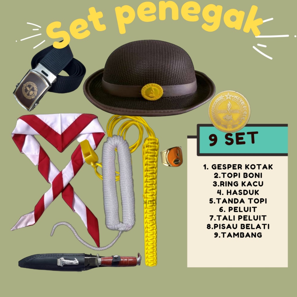 perlengkapan atribut kumplit pramuka penegak atribut peluit ring kacu tanda topi kuning putri peremp