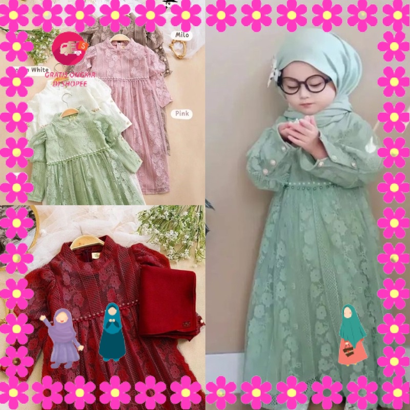 BAJU MUSLIMAH PEREMPUAN MENGAJI PIKNIK ULANG TAHUN LEBARAN/ Aqila dress kids(TANPA HIJAB)/gamis dres