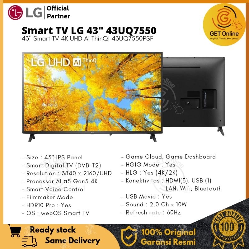 LG 43UQ7550 Smart TV LG 43 Inch UHD AI ThinQ | 43UQ7550PSF