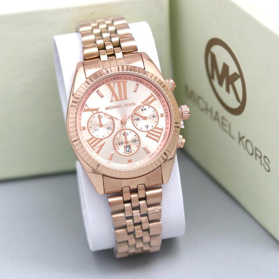 COD ( BISA COD ) JAM TANGAN WANITA MICHAEL KORS MK 5735 Lexington Dual Tone Tanggal Aktif Include BO