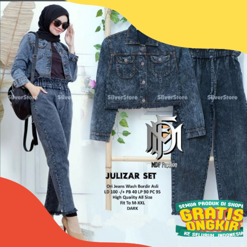 ONE SET JAKET JEANS SNOW ORI / JAKET CROP WANITA / JAKET JEANS WANITA CROP ONE SET / ONE SET SNOW KE
