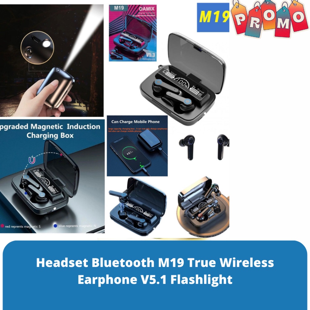COD Headset Bluetooth M19 TWS earphone V5.1 BT Wireless Headphones