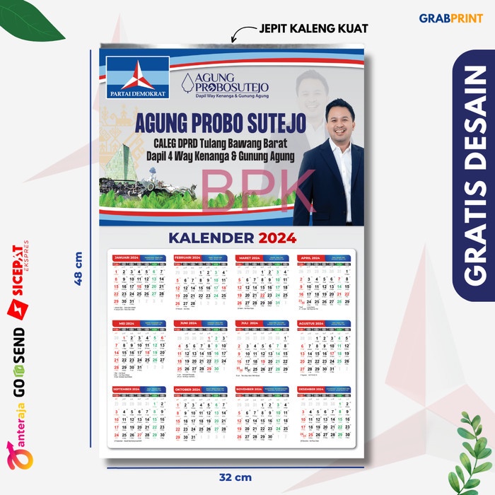 

TERMURAH Kalender Caleg Partai 2024 Custom Jepit Kaleng Ukuran A3 - 190g, 10000