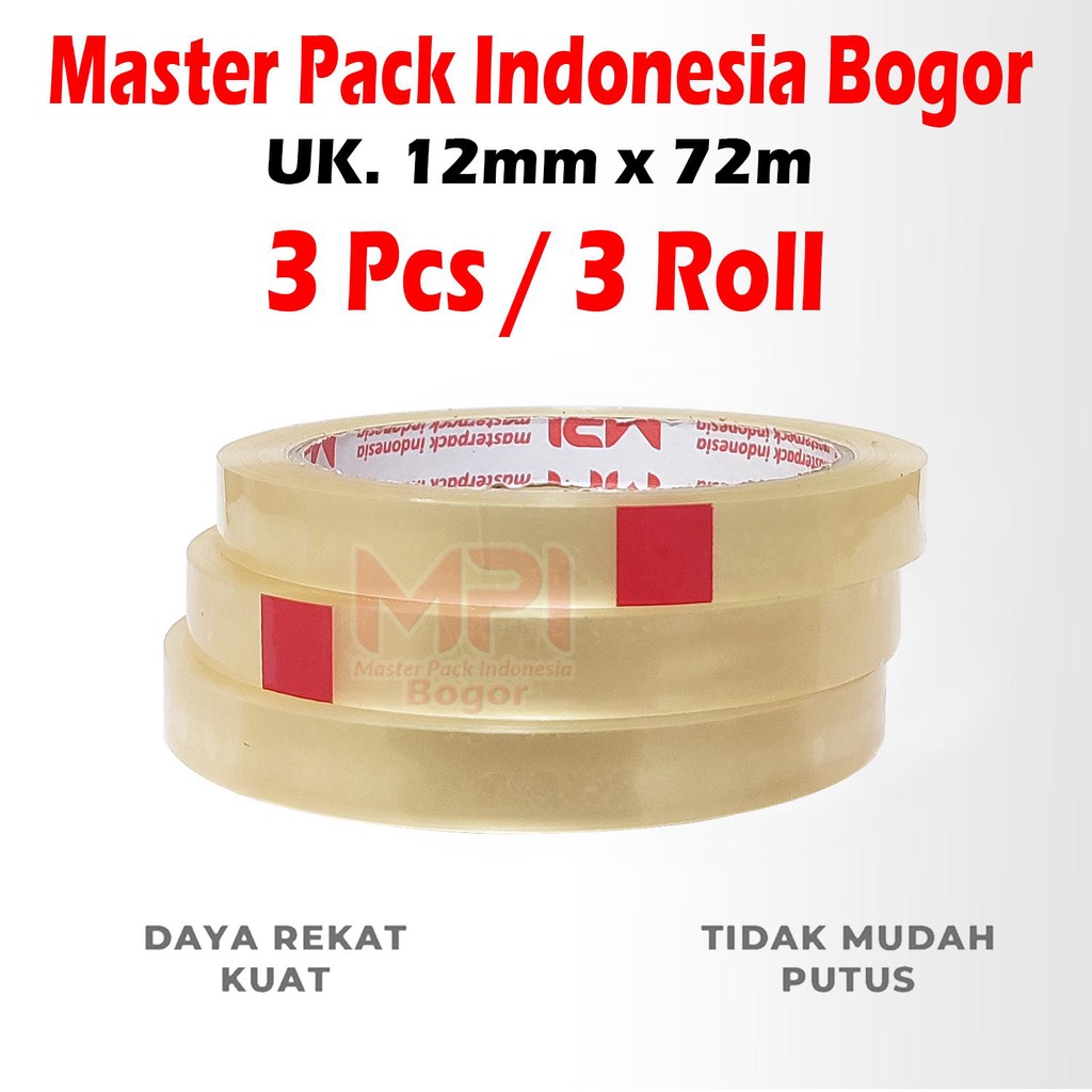 

3 PCS Lakban Isolasi 12mm x 72m / Selotip Kecil 12 mm x 72 Meter - Master Pack Indonesia Bogor