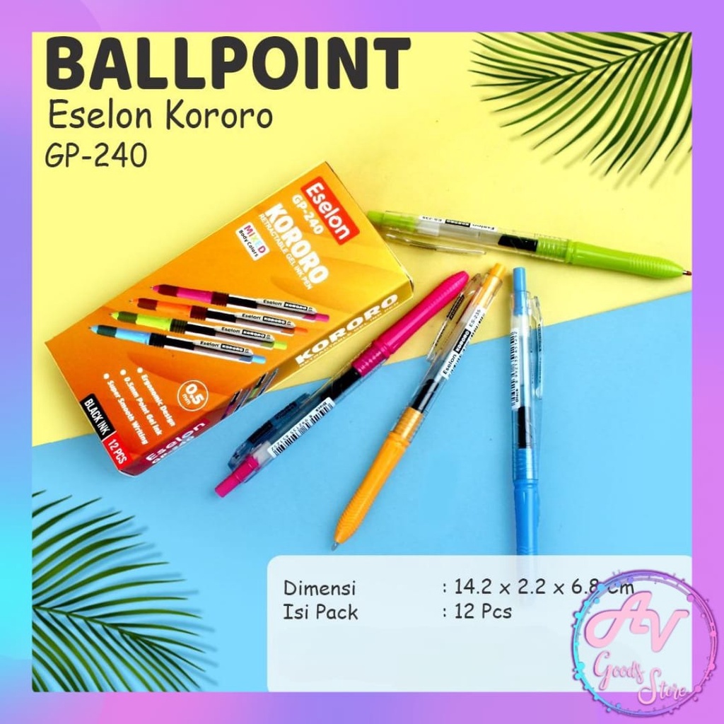 

Ballpoint KORORO Eselon GP240 (12pcs) / 1Lusin Pulpen Gel Cetek 0.5mm