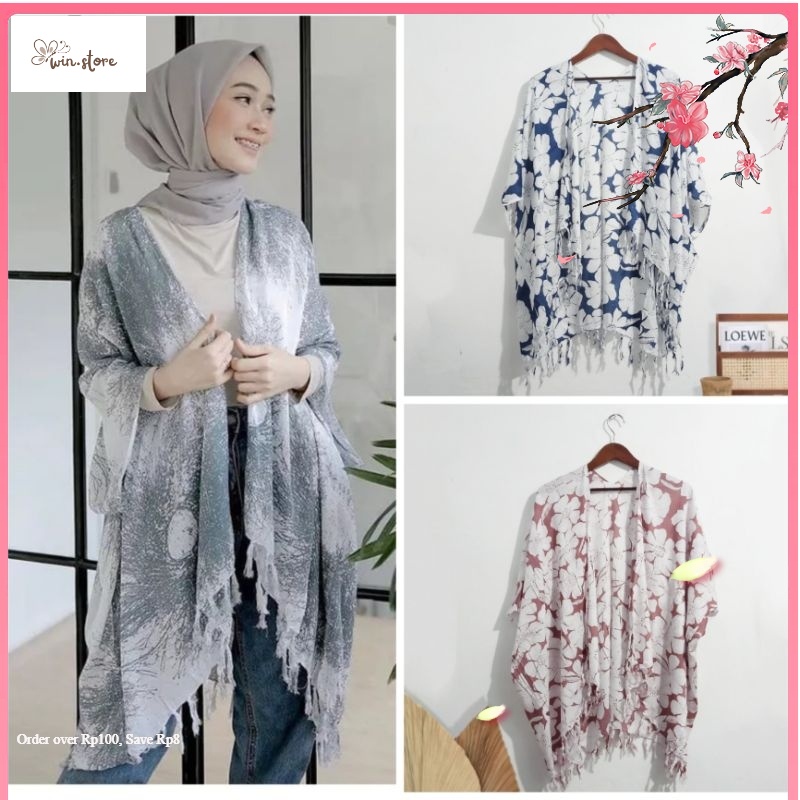 Outer Kekinian / Outer / Cardigan Rumbai Motif Akar dan Bunga