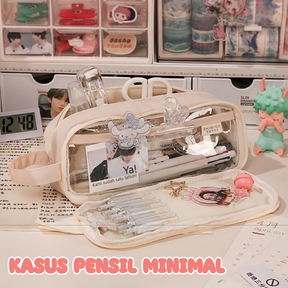 

【Ready stock】kapasitas besar kotak pensil tempat pensil siswa sekolah dasar gaya kotak alat tulis warna solid tempat pensil
