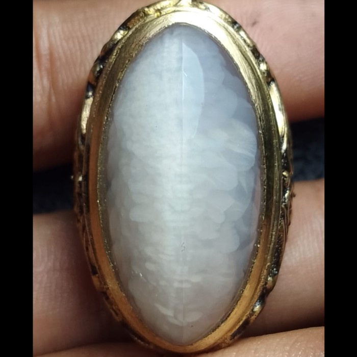 Cincin Batu Akik Pandan Semu Nanas Kapas Sutra Merah Lumut Oli Antik37