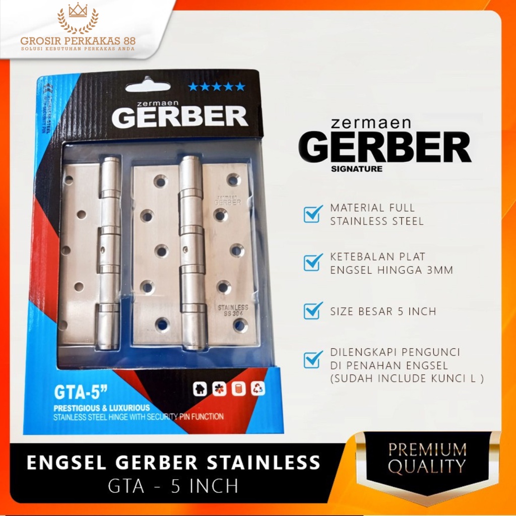 Engsel Pintu Jendela Rumah Kamar Kayu Stainless Stenlis Gerber 5 Inch