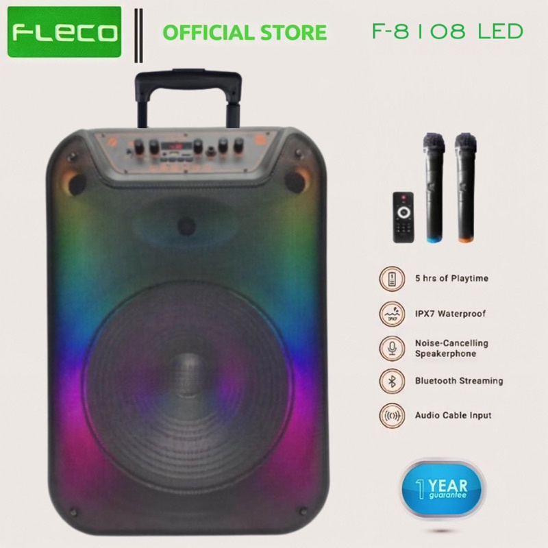 Speaker Bluetooth Karaoke Fleco F-8108 LED Gratis 2mic Wireless/Speaker Bluetooth Fleco Full Bass -S
