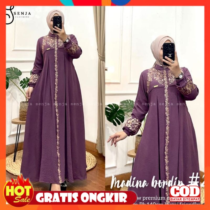 KAIN ADEM HALUS TEBAL / Madina maxy Nadira dress gamis bordir bahan cringkle