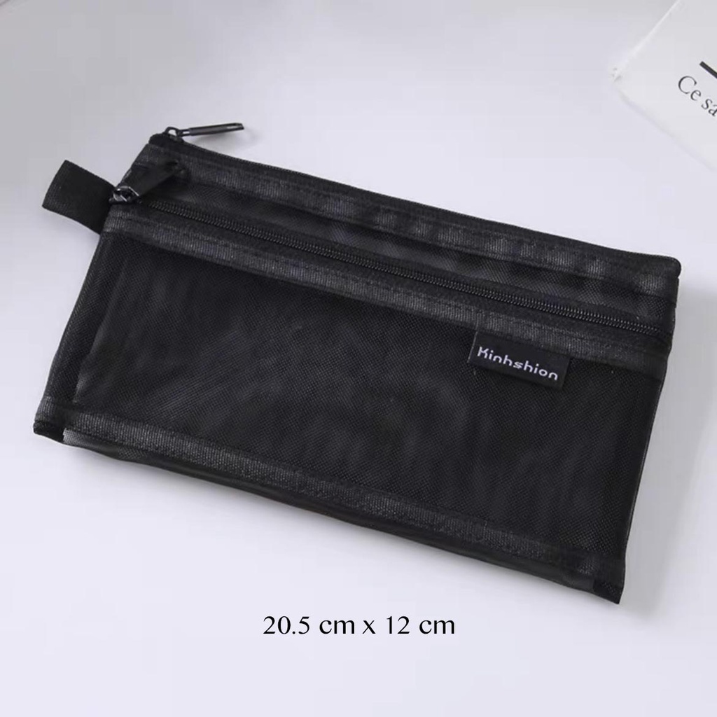 

9A. Kotak Pensil 2 (Dua) Resleting / Tempat Pensil Mesh Jaring Transparan