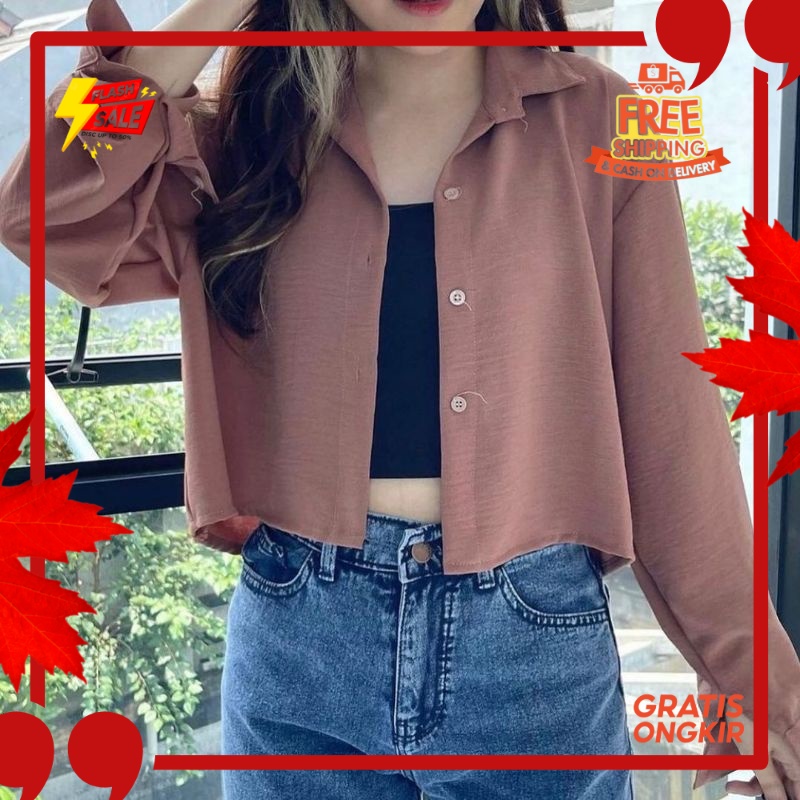 HANIN CROP / KEMEJA CROP / KEMEJA CRINKLE WANITA // OUTFIT NOW TERKINI TRENDY