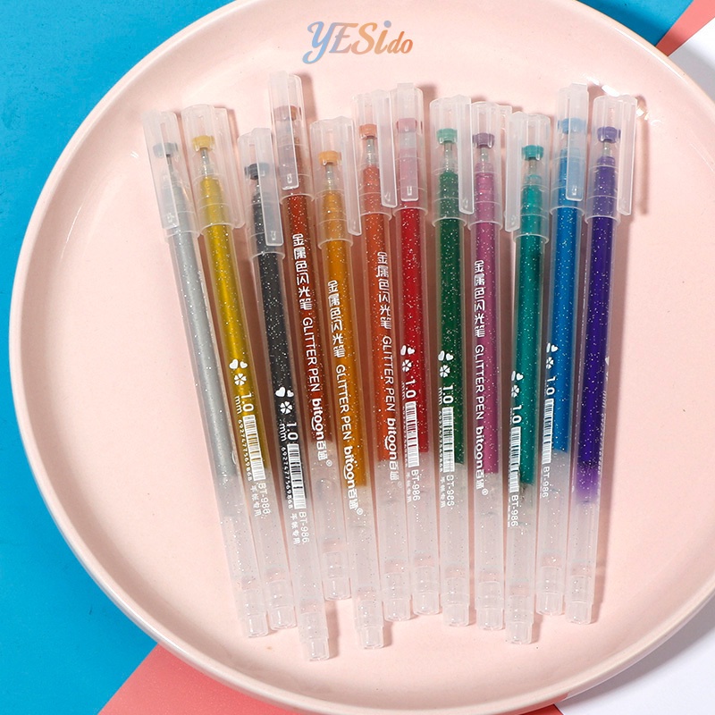 

COD✨ Children Metallic Color Glitter Pen Pearl Watercolor Pen Painting Graffiti Colorful Gel Pen-YES