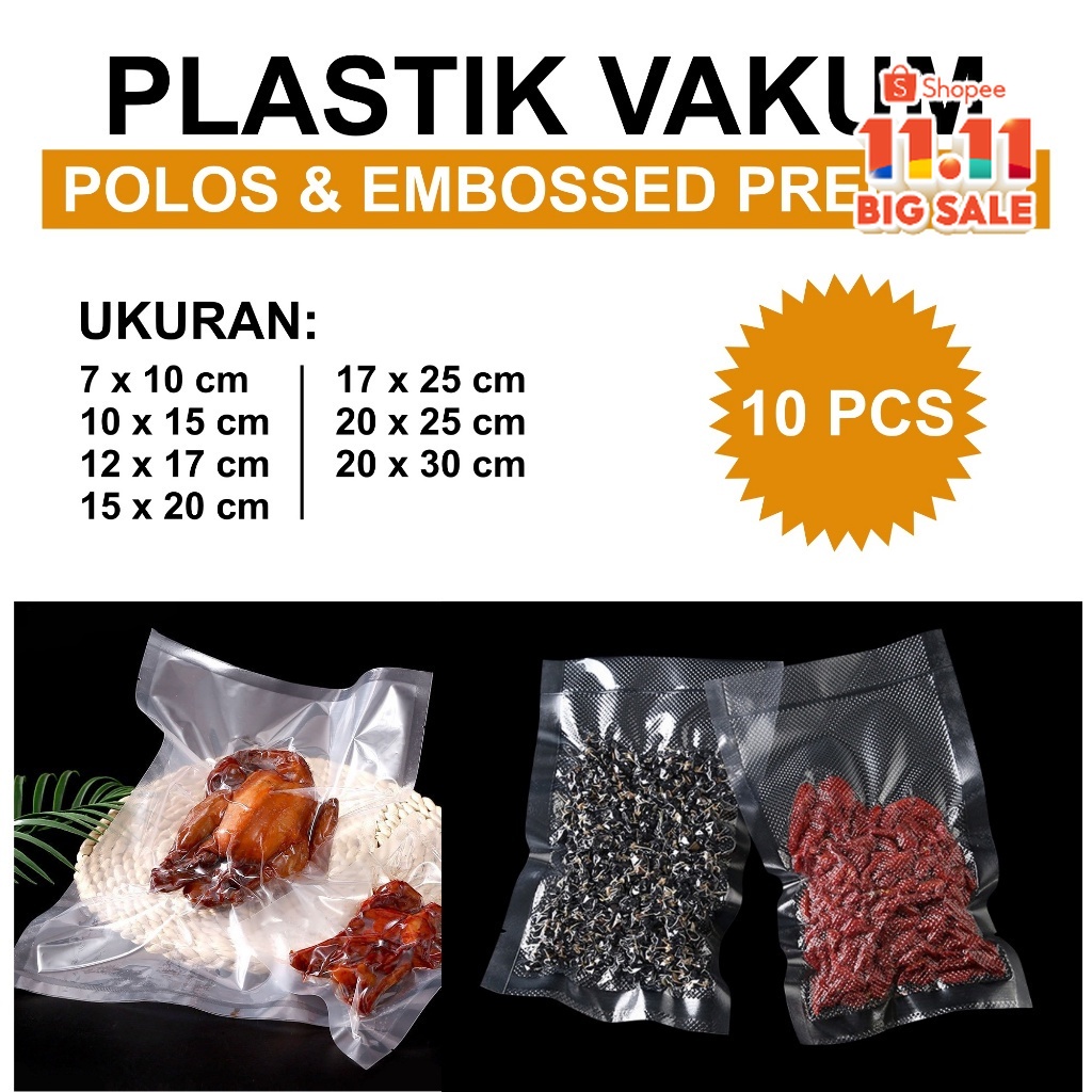 AliMaMa - (ISI 10) PLASTIK VAKUM PREMIUM - Vacuum Bag Vacum Polos Embossed Emboss Embos Timbul Binti