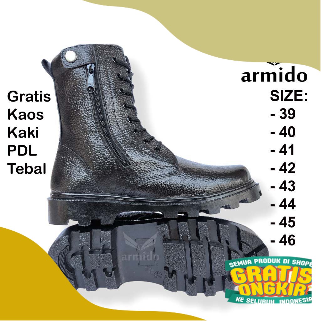 SEPATU PDL KULIT ASLI MOTIF KULIT JERUK RESLETING / SEPATU PDL TNI POLRI SECURITY LINMAS KULIT JERUK