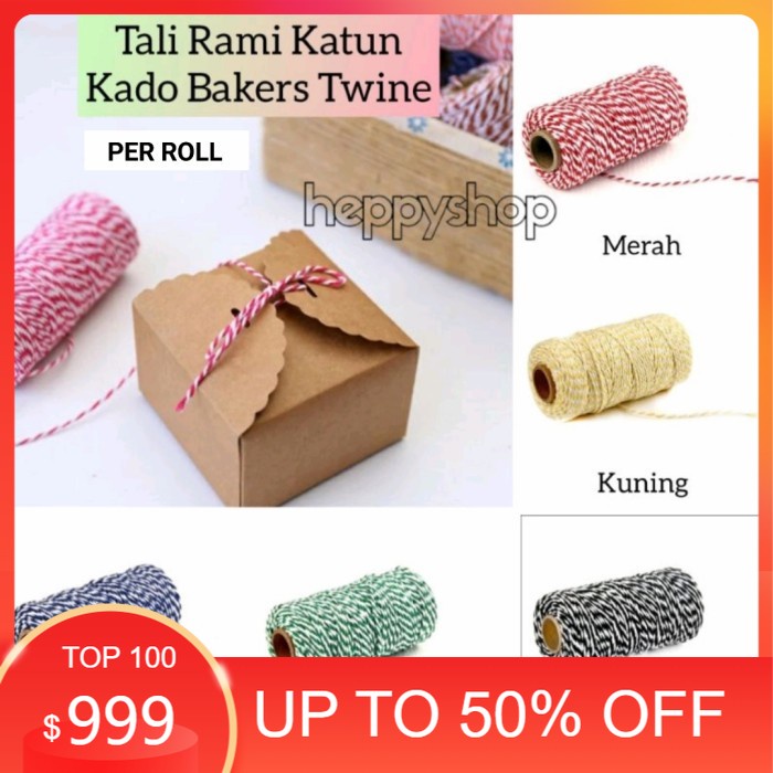 

HADIAH NATAL/DEKORASI NATAL/ Tali Rami Katun Kado Bakers Twine Merah Christmas (PER ROLL) - HITAM 1 ROLL