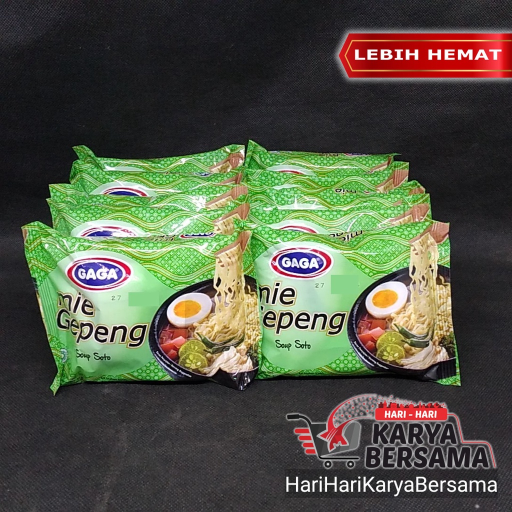 

GAGA MIE GEPENG MI INSTAN KUAH SOUP SOTO CABE HIJAU PACK 10 BUNGKUS X 67GR