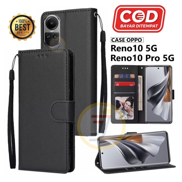Original Leather Flip Case Oppo Reno10 5G Reno10 Pro 5G Casing Kulit Dompet Hp Slip Card Softcase Or