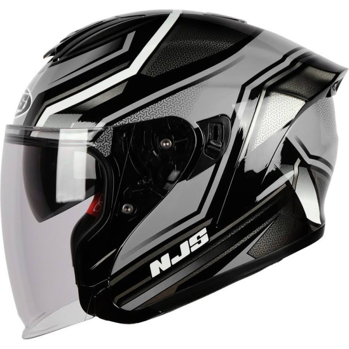 NJS Kairoz Zenith Double Visor Helm half face hitam silver kairos dv