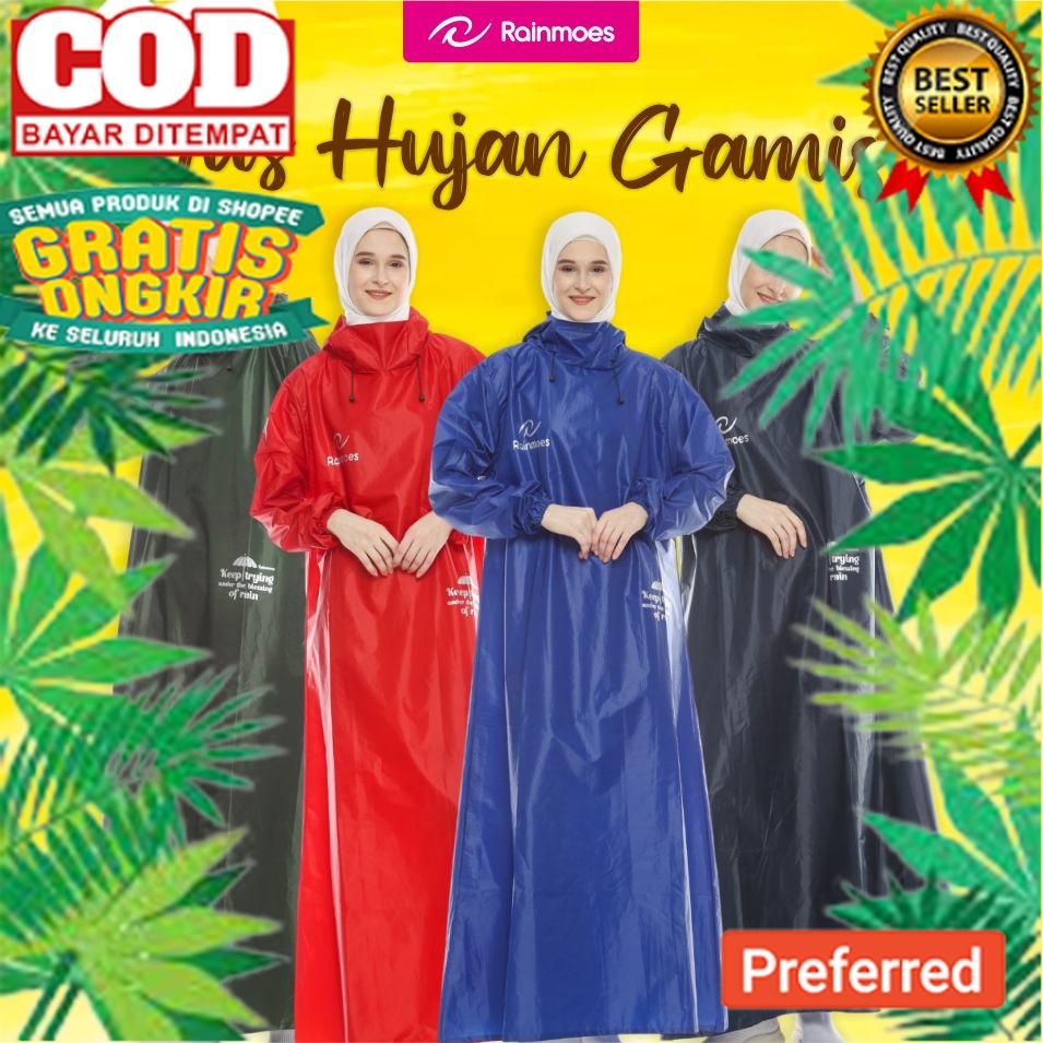 RAINMOES Jas Hujan Wanita Lucu Jas Hujan Wanita Gamis Jas Hujan Ponco Jas Hujan Muslimah Syar'i Jumb