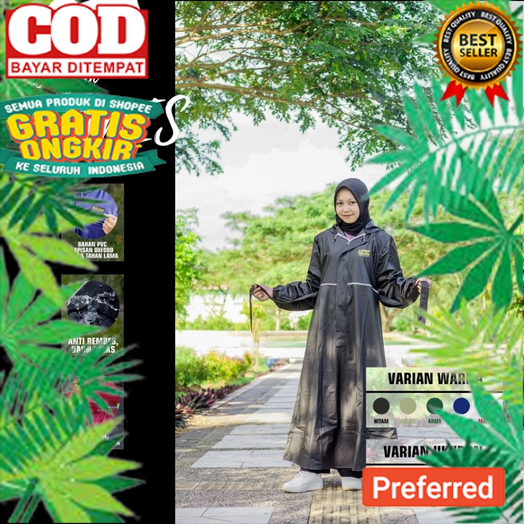 Jas Hujan LANGIT MENDUNG Gamis M/L/XL/XXL Wanita Panjang Anti Rembes Hitam Army Cream Maroon Biru// 