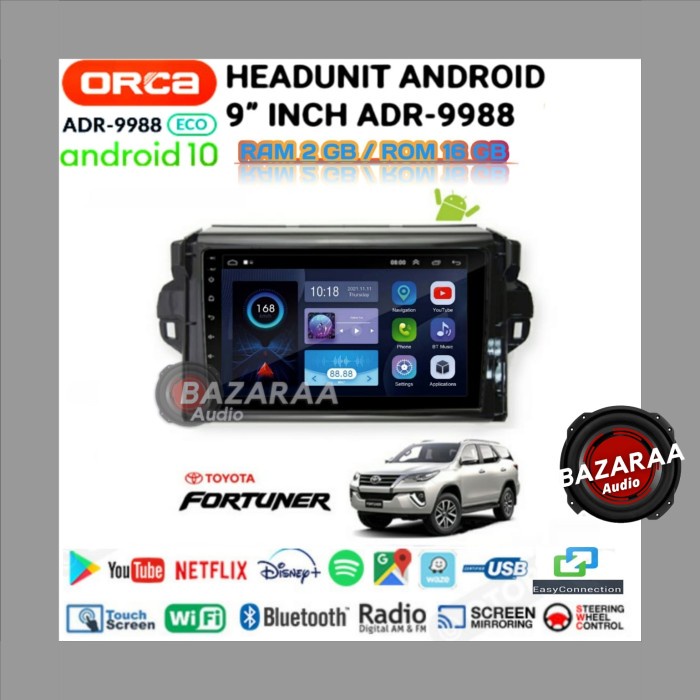 Head Unit Android ORCA ECO 9 Inch FORTUNER 2015 up + Socket PNP