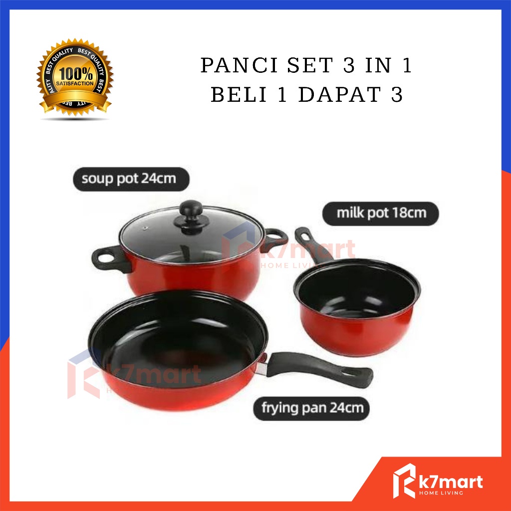 SunitoMart PANCI SET 3 IN 1 COMBINATION POT 24CM+24CM+18CM / PANCI SERBAGUNA/ PANCI WAJAN GAGANG REB