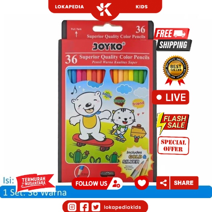 

Pensil Warna Joyko 36 Warna Panjang / Pencil Color CP-36 PB