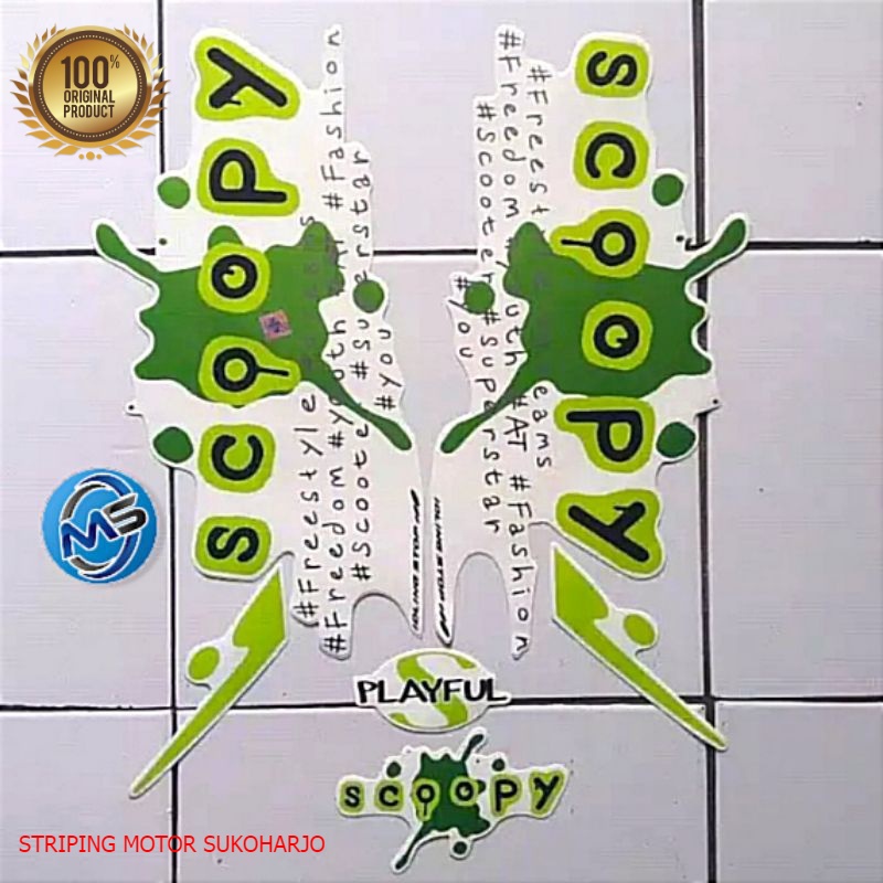 (ORI) Stiker Striping Motor Scoopy Playful 2017 PUTIH HIJAU  kualitas original