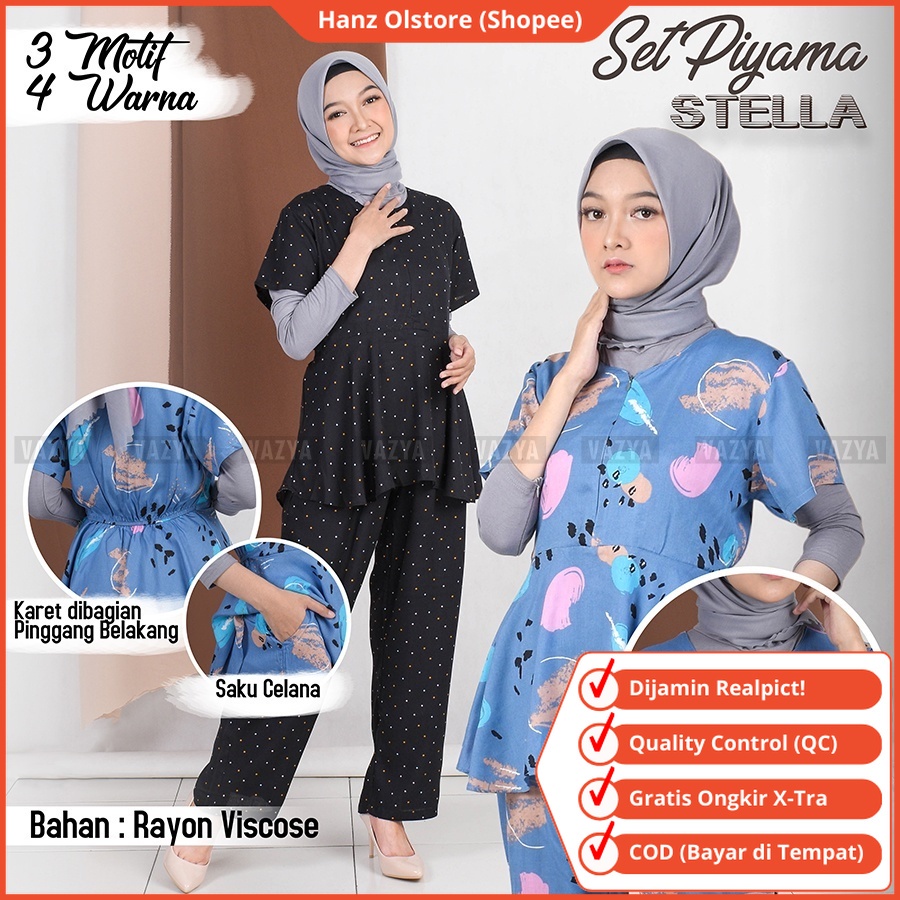 Hanz Olstore Set Baju Piama Setelan Piyama Tidur Wanita Lengan Pendek Piayama Cewek Celana Panjang P