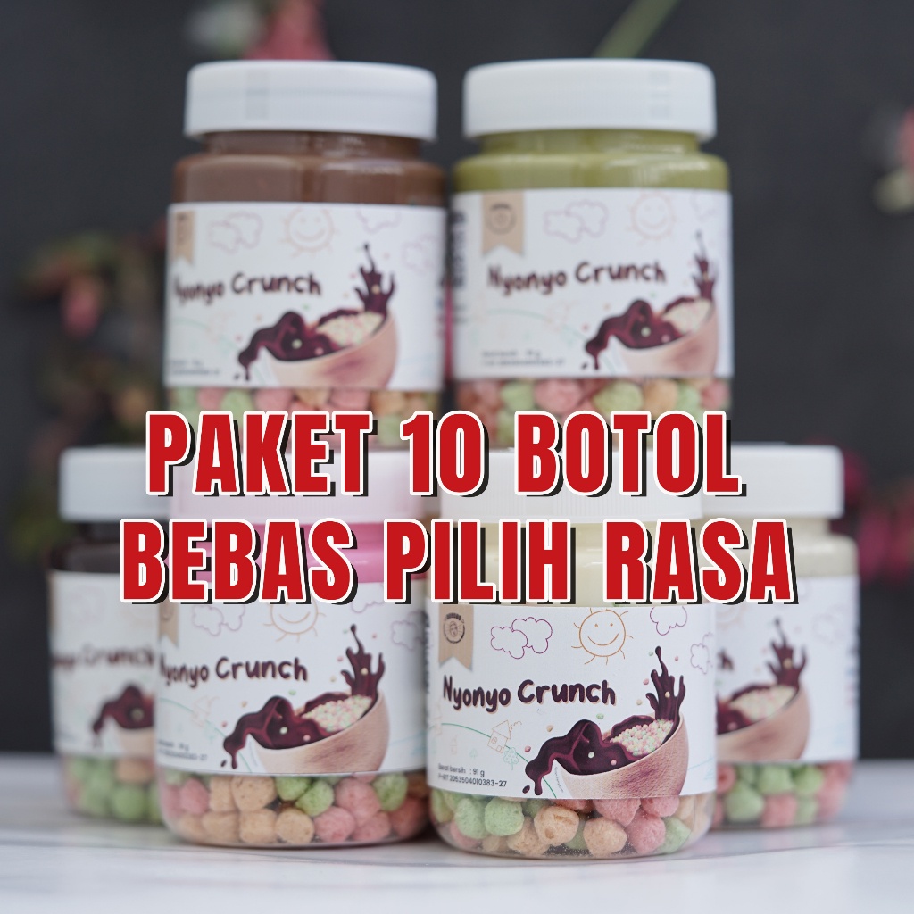 

Paket 10 botol bebas pilih rasa NYONYO CRUNCH cokelat lumer