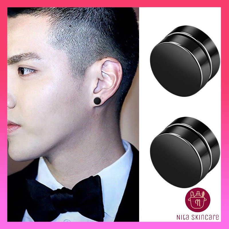 Anting Magnet Hitam Pria Wanita Anting  Klip Tanpa Tindik Anting BTS Korea Wanita Cowok Kekinian Aks