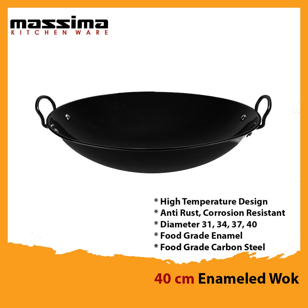 Kuali Wajan Penggorengan Enamel Anti Lengket Wok Anti Stick 40 cm