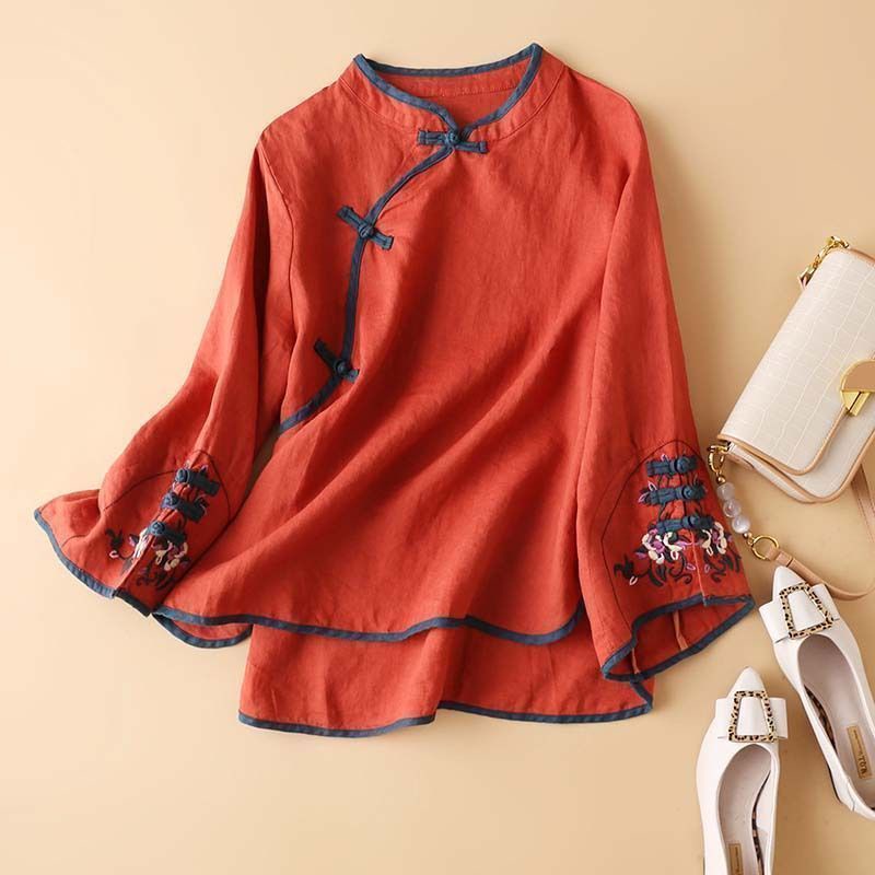 New Fashionable Chinese Style China-Chic Button Blouse Women