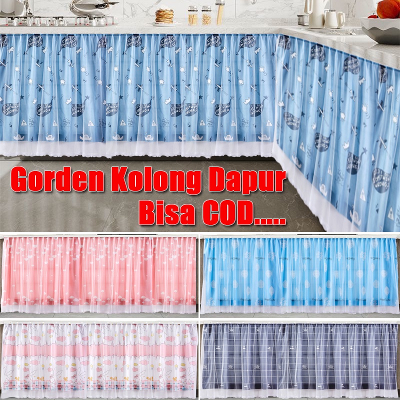 Gorden Kolong Dapur Murah | Tirai Kolong Dapur | Horden Kolong Dapur Minimalis Polos Shabby Poni Gra