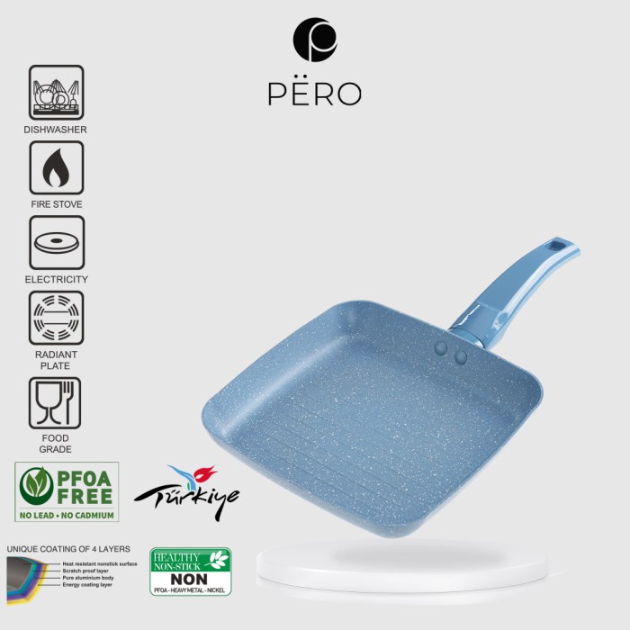 Pero Grill Pan 20cm / Wajan Panggang Anti Lengket Granite - Pink