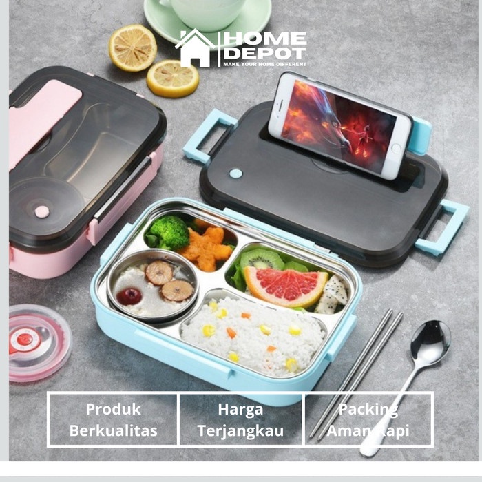 Kotak Makan Stainless Anti Tumpah 4 Sekat 1500ml