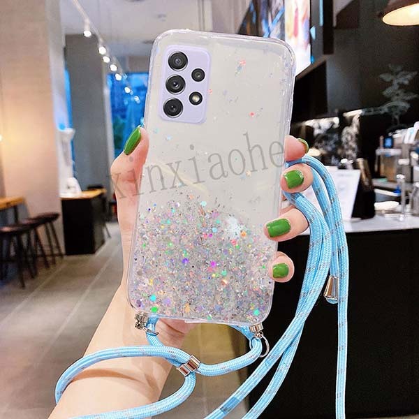 Soft Case Samsung A13 4G Case Premium Silicone Cover Glitter with Tali Lanyard