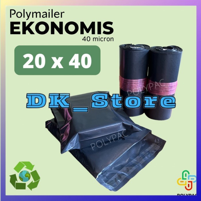 

Polymailer Hitam Ekonomis [20x40] isi 100 pcs - Polymailer Lem Plastik Packing