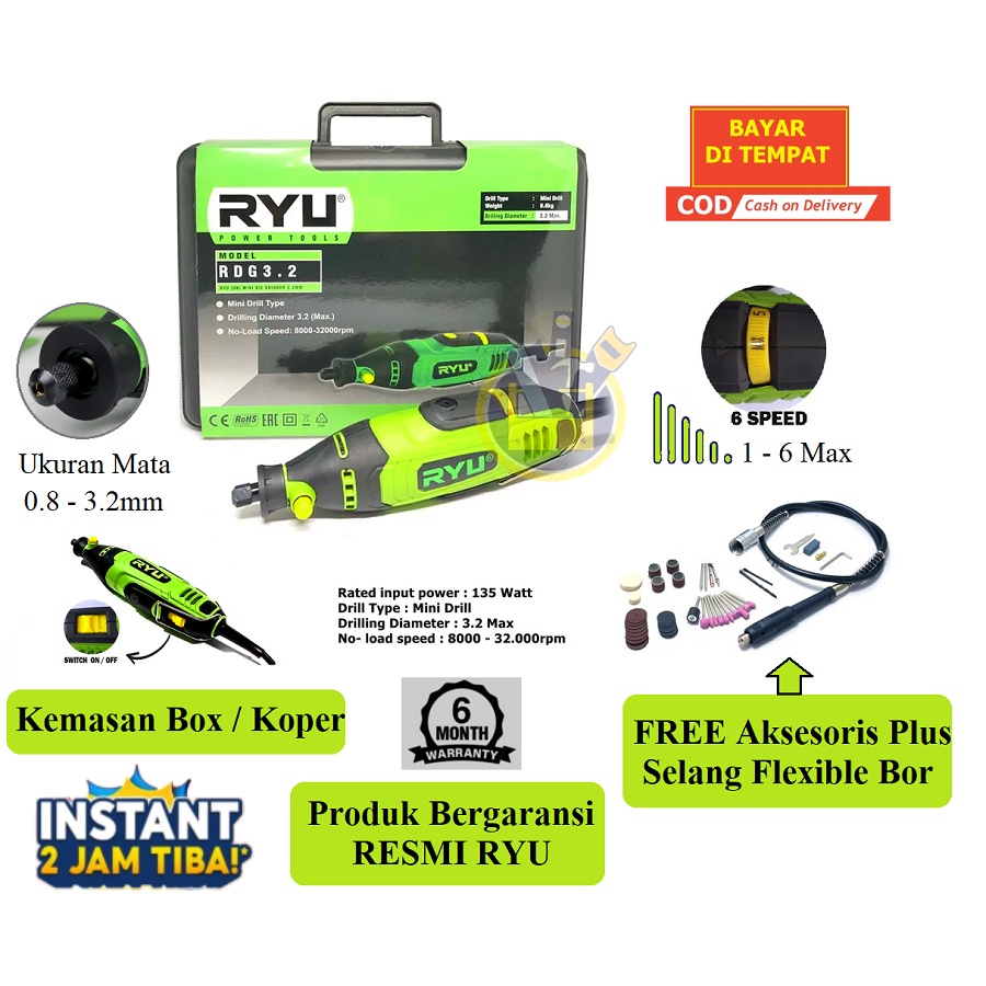 Mesin Gerinda Mini Tuner Ryu RDG 32 Mini Grinder Ryu Koper Mesin Gerinda Tuner Botol Bor Ukir Alat M