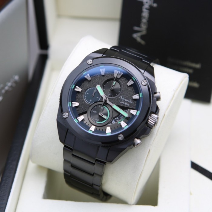 JAM TANGAN PRIA ALEXANDRE CHRISTIE AC 6646 BLACK GREEN BLUE ORIGINAL