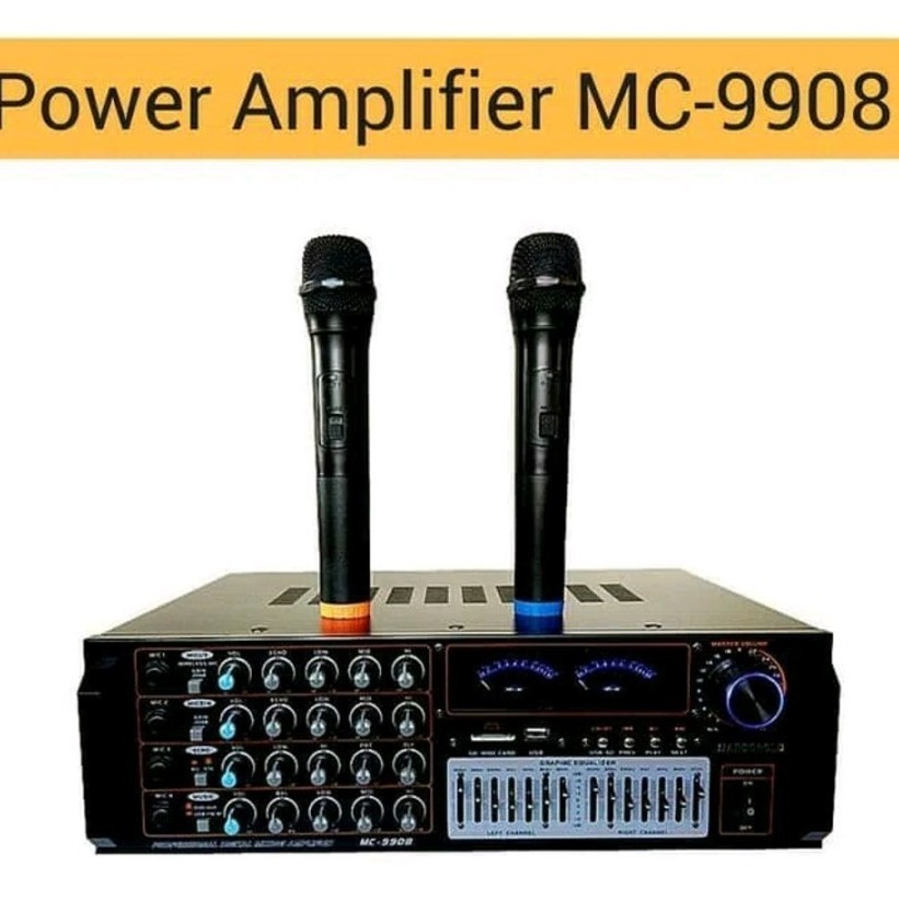Power AMPLIFIER 2 Mic WIRELESS MARCOPOLO MC-9908 Bluetooth baru