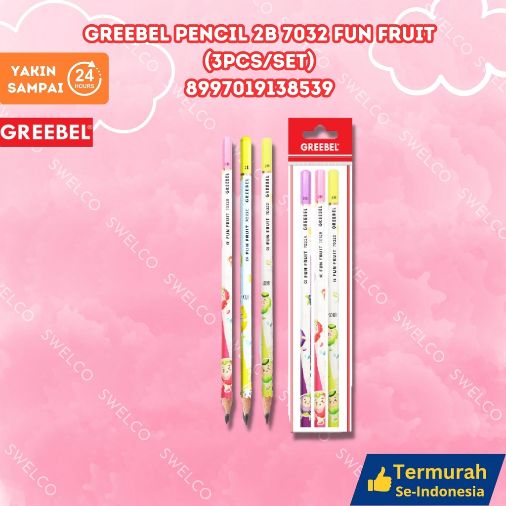 

GREEBEL Pensil Pencil Kayu Karakter/Grafit/Graphite 2B 7032 FUN FRUITE tdk beracun utk ujian sekolah/gambar GREEBEL PENCIL 2B 7032 FUN FRUIT (3PCS/SET)