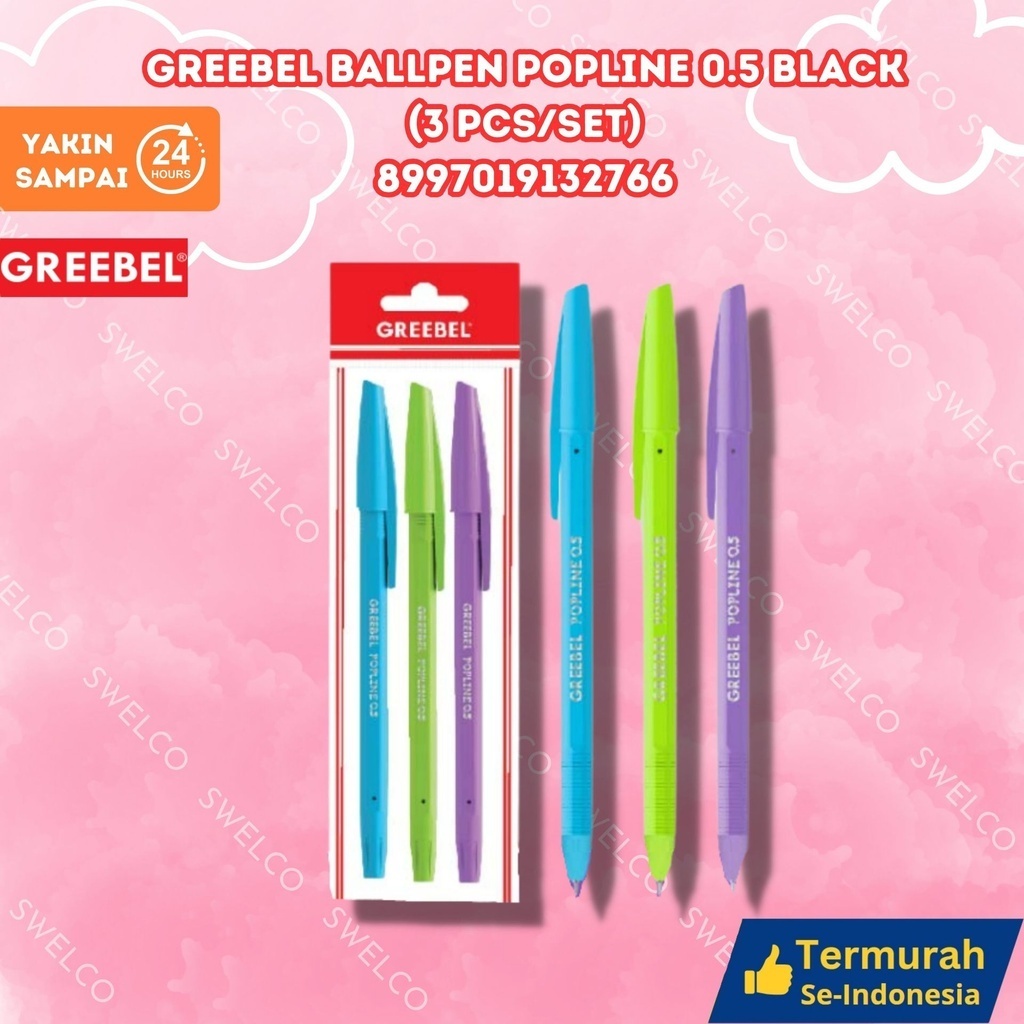 

GREEBEL BALLPEN POPLINE 0.5 BLACK/Pen/Pulpen/Bolpoint utk atk kantor kerja kuliah anak GREEBEL BALLPEN POPLINE 0.5 BLACK (3PCS/SET)